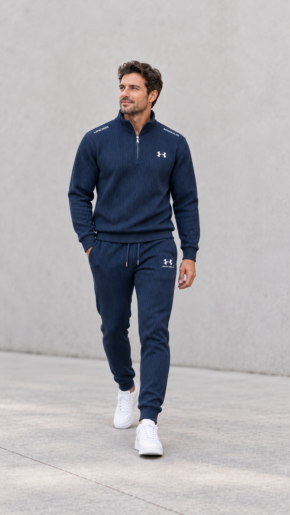 Men’s Ribbed Quarter Zip Tracksuit 2-Piece Set