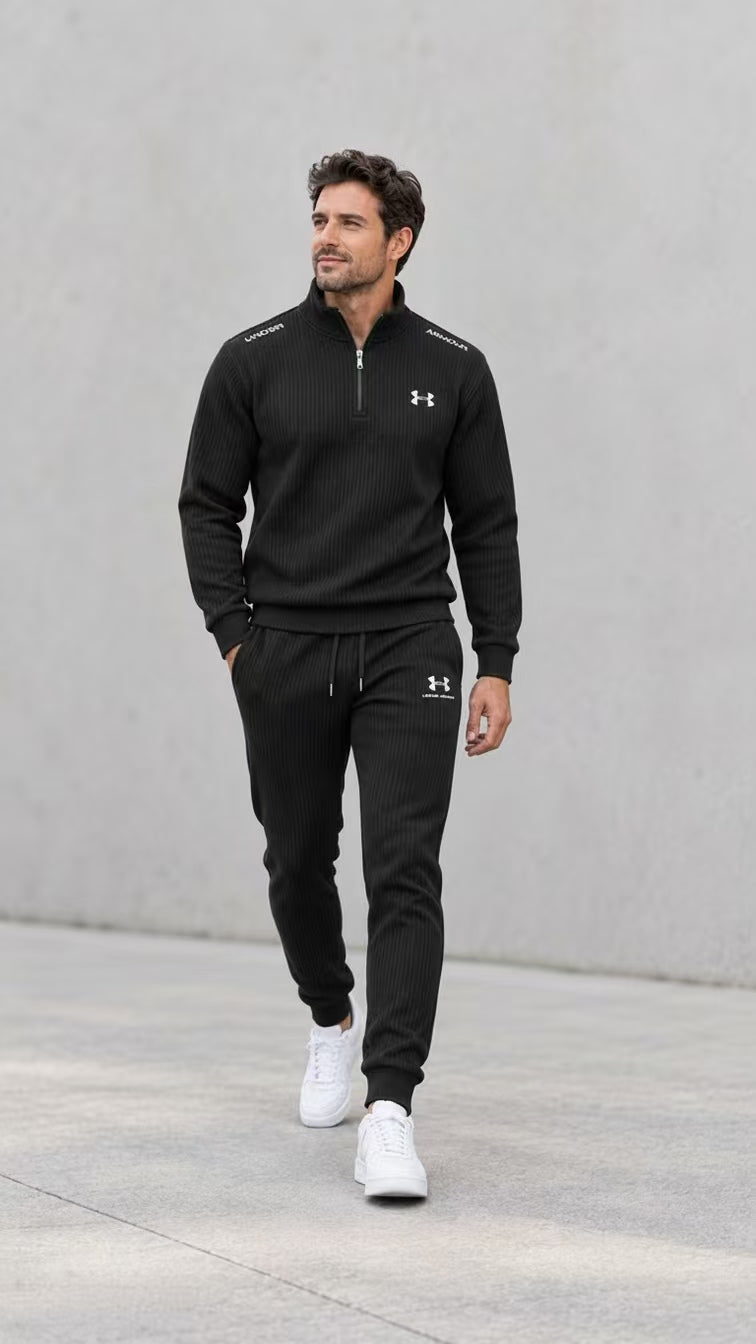 Men’s Ribbed Quarter Zip Tracksuit 2-Piece Set