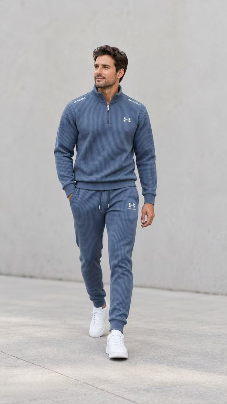 Men’s Ribbed Quarter Zip Tracksuit 2-Piece Set