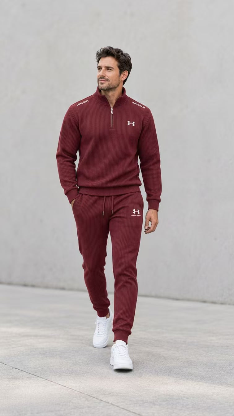 Men’s Ribbed Quarter Zip Tracksuit 2-Piece Set