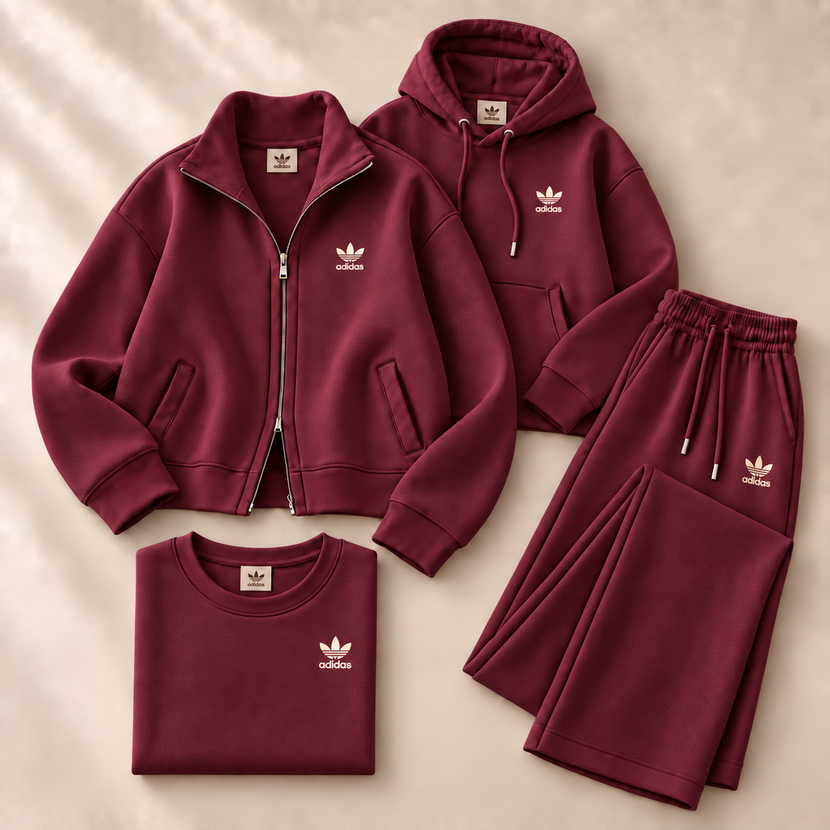 4-Piece Matching Set – Zip-Up Jacket, Hoodie, Crewneck Top & Pants