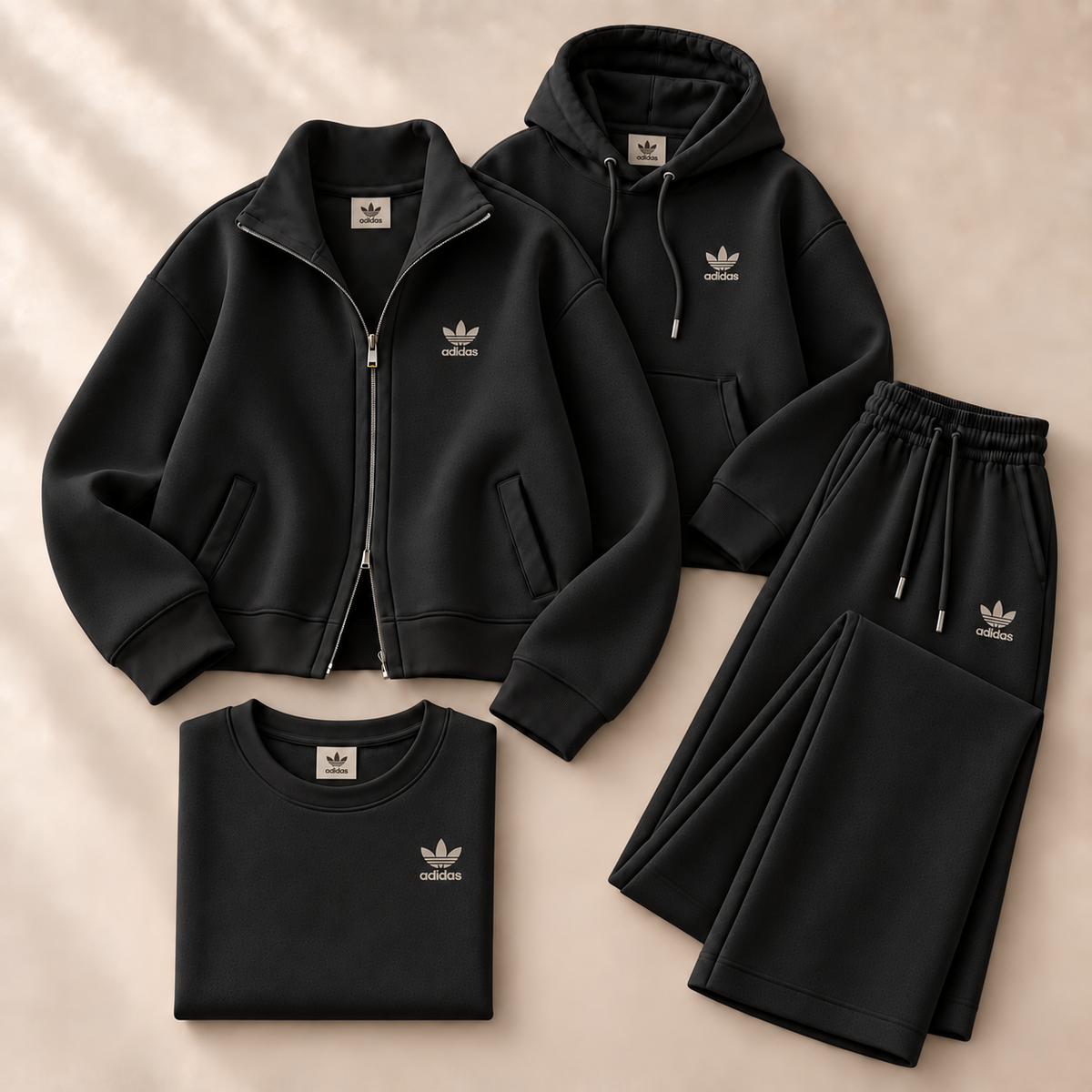 4-Piece Matching Set – Zip-Up Jacket, Hoodie, Crewneck Top & Pants