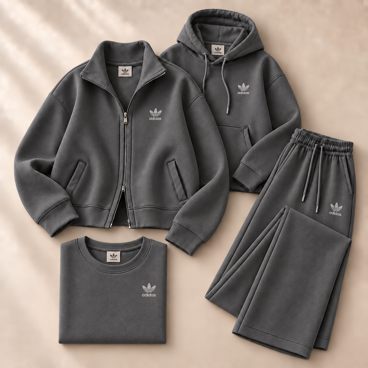 4-Piece Matching Set – Zip-Up Jacket, Hoodie, Crewneck Top & Pants