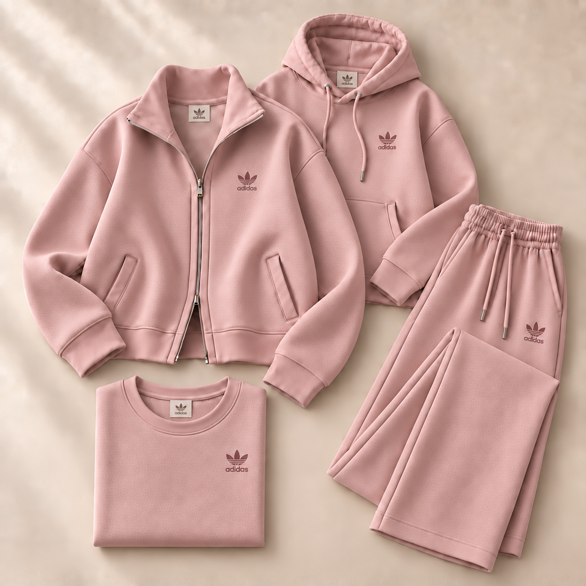 4-Piece Matching Set – Zip-Up Jacket, Hoodie, Crewneck Top & Pants