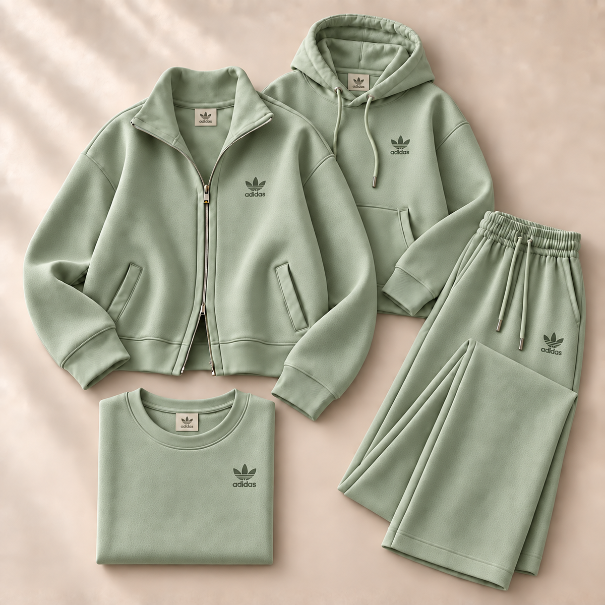 4-Piece Matching Set – Zip-Up Jacket, Hoodie, Crewneck Top & Pants