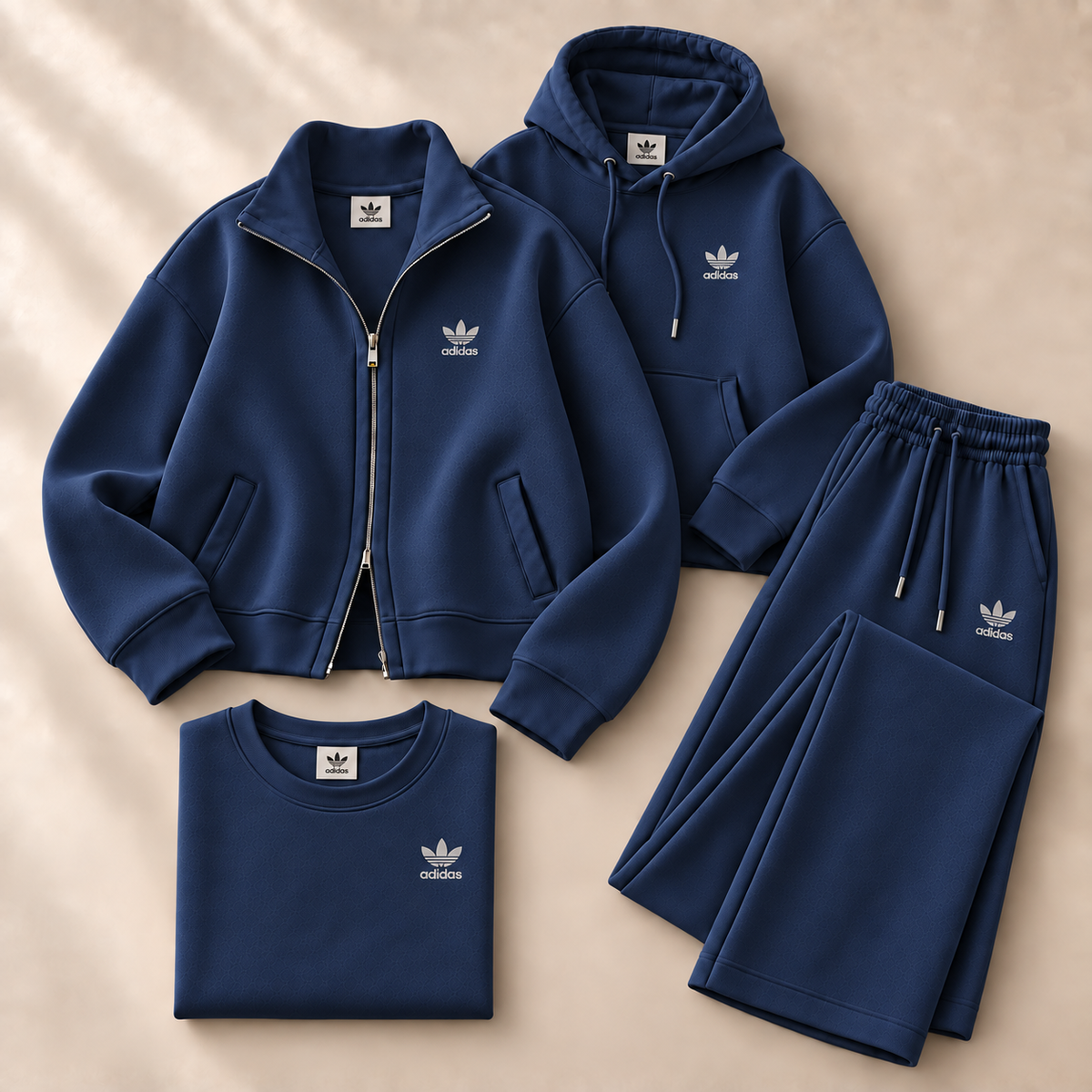 4-Piece Matching Set – Zip-Up Jacket, Hoodie, Crewneck Top & Pants