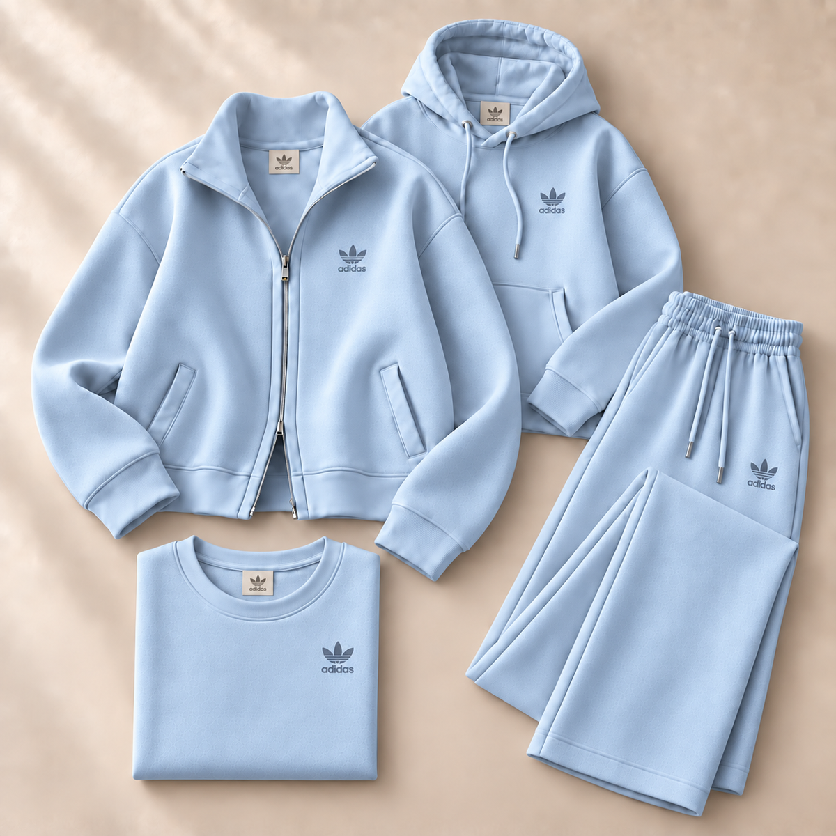 4-Piece Matching Set – Zip-Up Jacket, Hoodie, Crewneck Top & Pants