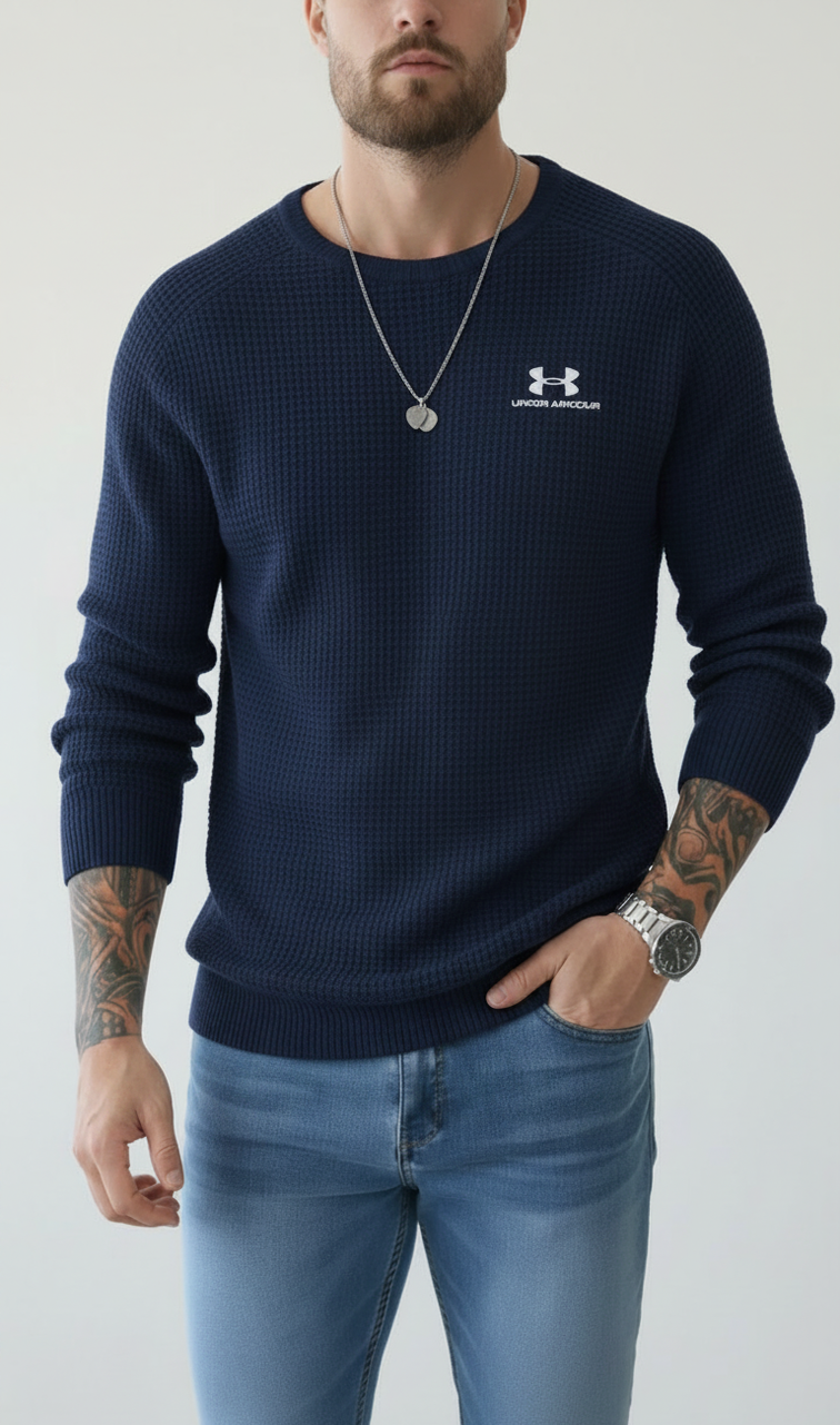 Men’s Waffle Knit Crew Neck Long‑Sleeve Sweater