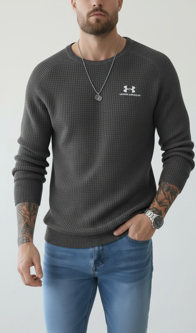 Men’s Waffle Knit Crew Neck Long‑Sleeve Sweater