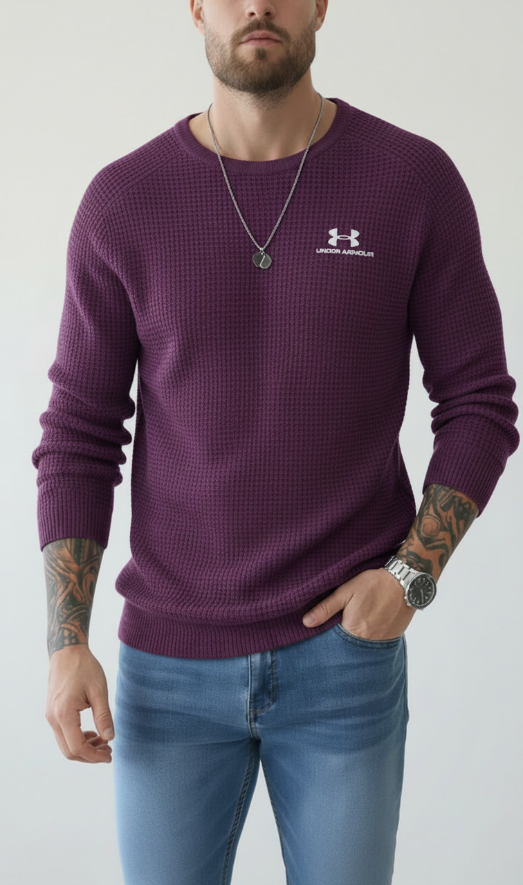 Men’s Waffle Knit Crew Neck Long‑Sleeve Sweater
