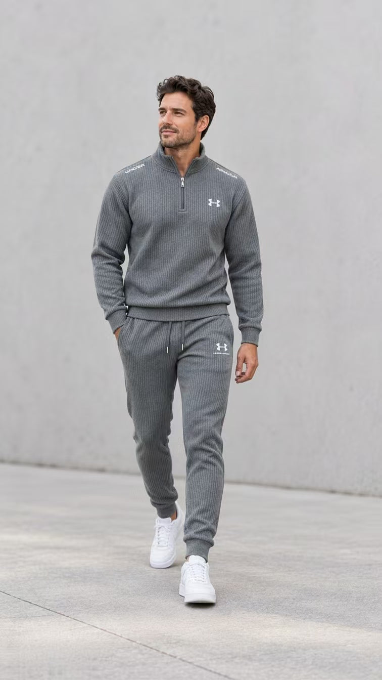 Men’s Ribbed Quarter Zip Tracksuit 2-Piece Set