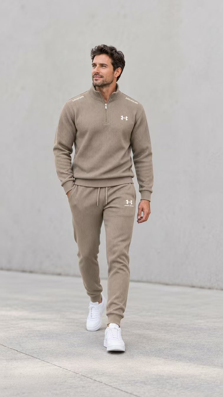 Men’s Ribbed Quarter Zip Tracksuit 2-Piece Set