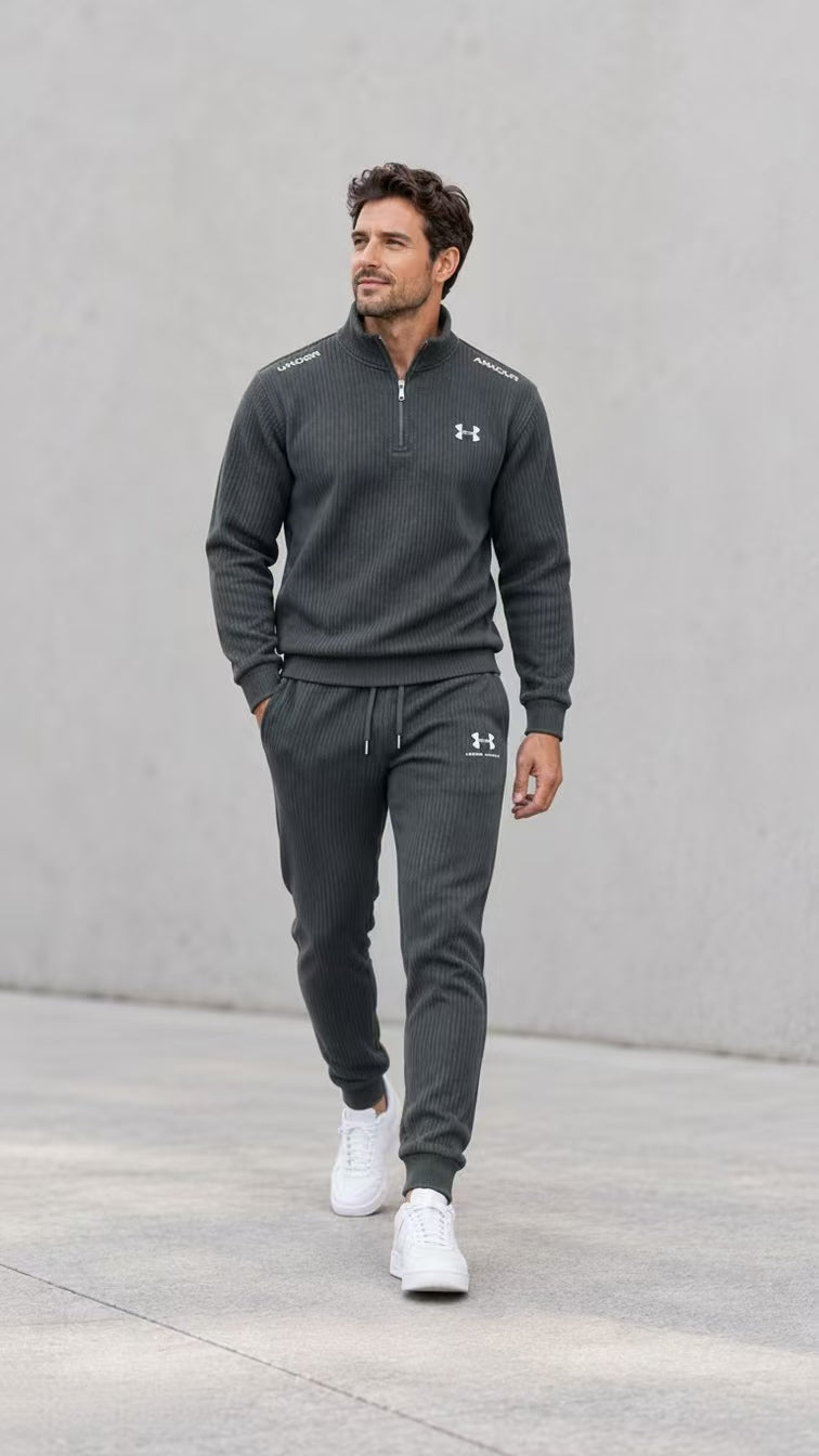 Men’s Ribbed Quarter Zip Tracksuit 2-Piece Set