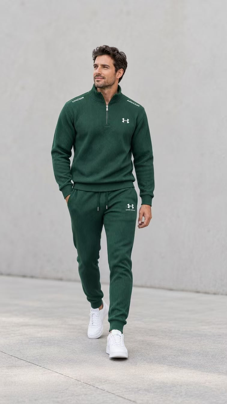 Men’s Ribbed Quarter Zip Tracksuit 2-Piece Set